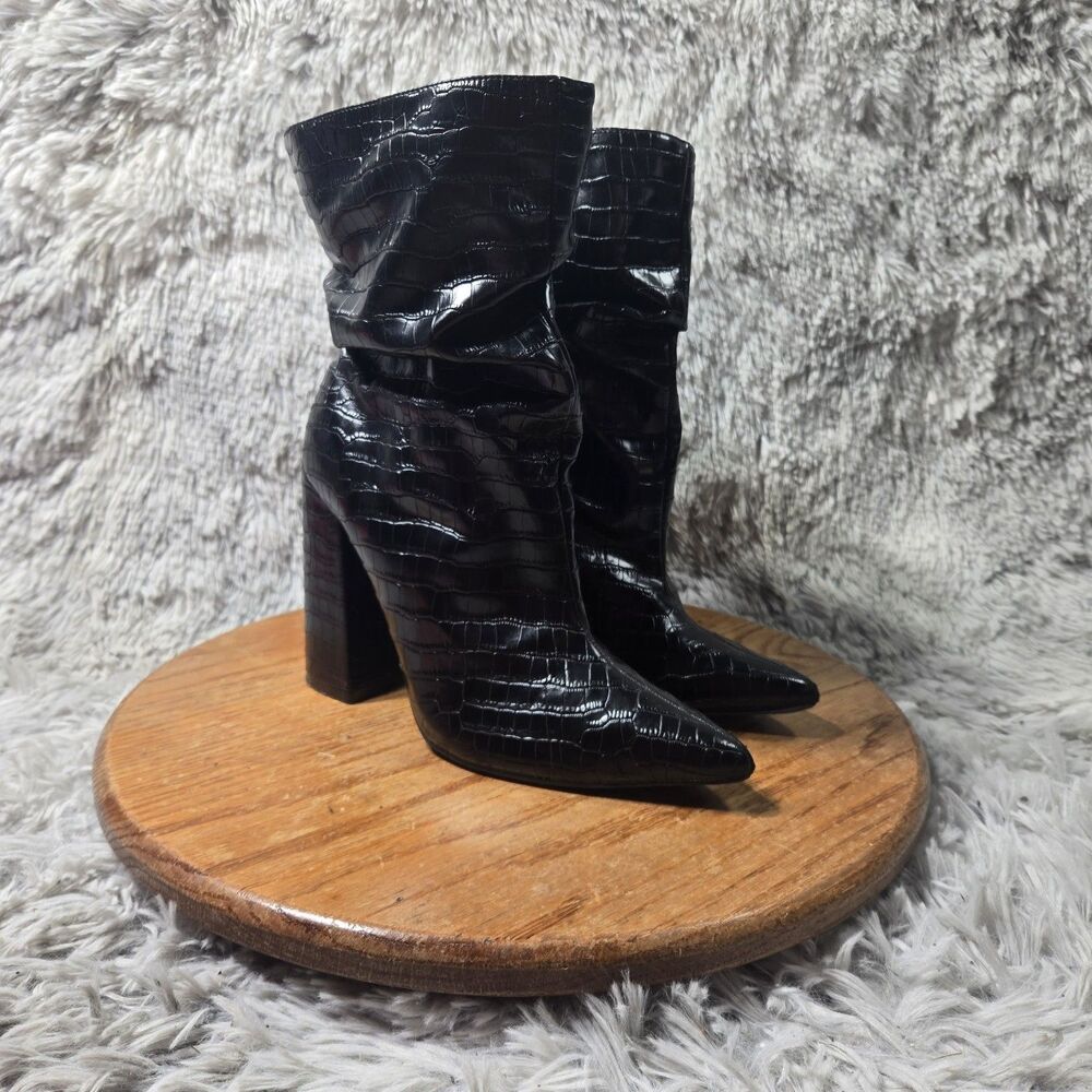 Fashion Nova Croc-Embossed Faux Leather Thigh High Boots Women Size 8 Retro